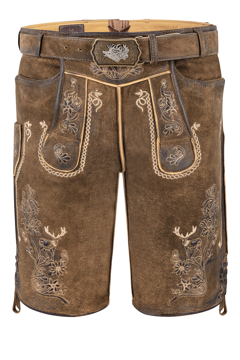 Premium Lederhose Für Herren - Kurze Trachtenhose Mit Träger S-XXL Für Oktoberfest & Trachtenfest