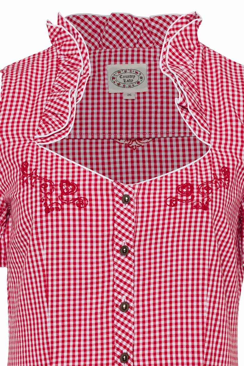 FEESHOW Kleinkind Mädchen Schöne Karierte Bluse Hemden Trachtenbluse Blüschen Bequeme Baumwolle Oktoberfest Trachtenmode Babybekleidung Rot Weiß 