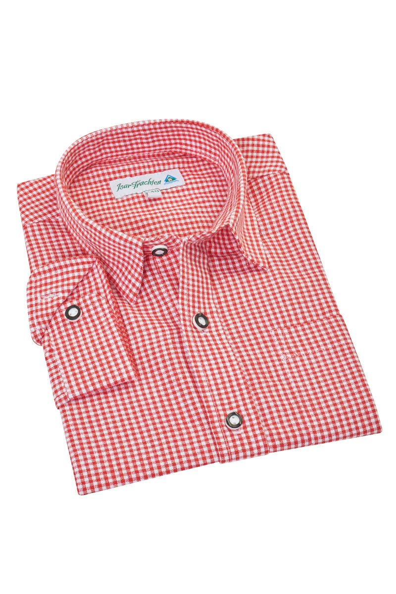 Krempelärmel sehr pflegeleicht kariert Isar Trachten Trachtenhemd für Kinder aus 100% Baumwolle Farbe wählbar Farben:rot;Größen:128 